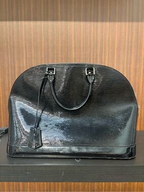 Authentic LV Alma GM Black Electric Epi Patent Leather Handbag